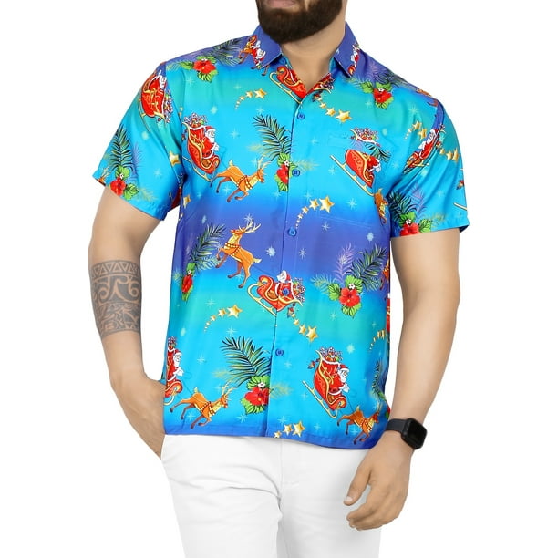 HAPPY BAY Santa Claus 3D Christmas Tree Blouse Button Down Beach Wear Shirt HAPPY BAY Santa Claus 3D Christmas Tree Blouse Button Down Beach Wear Shirt